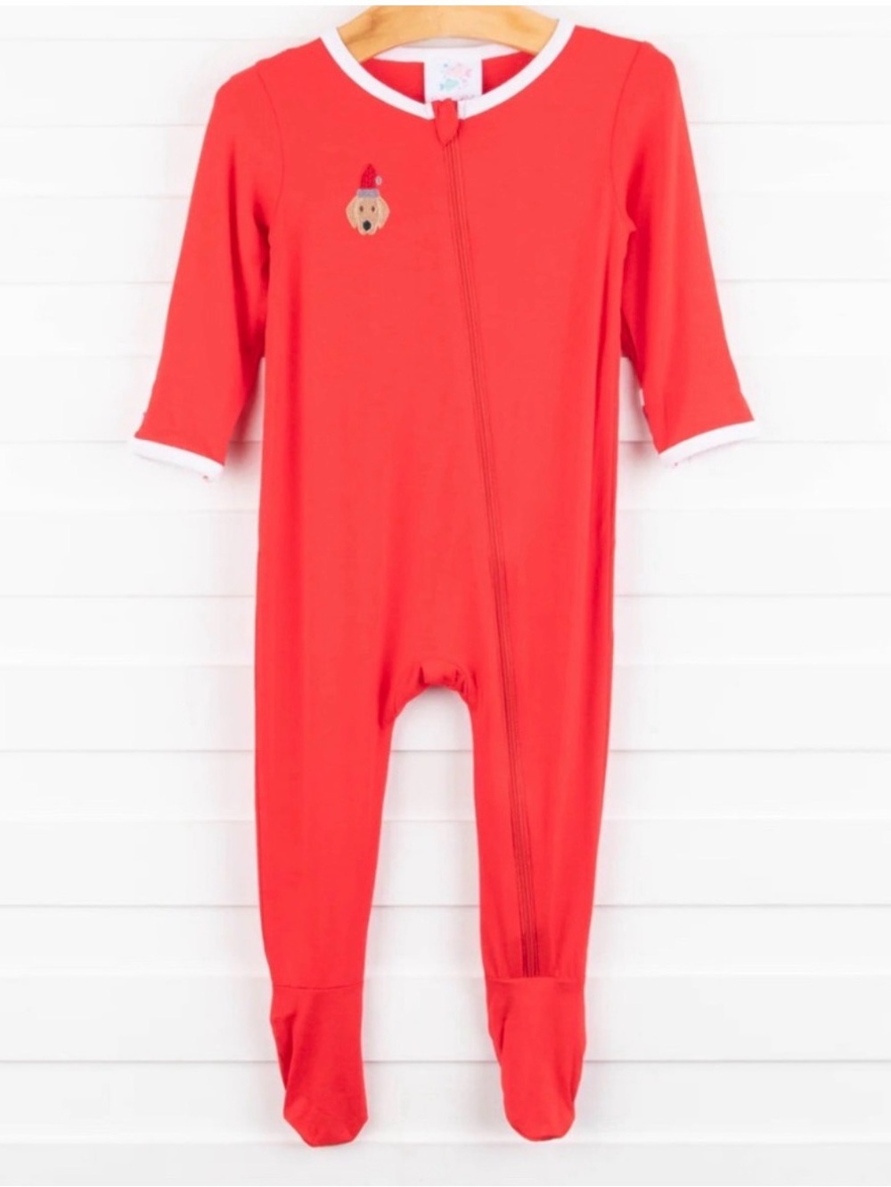 Stitchy Fish Holiday Red Embroidered Puppy Zipper Footie Sleeper